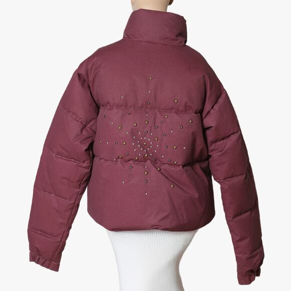 GUESS USA Burgundy Puffer Jacket with Metallic Studs w/ Tags - Picture 1 of 9
